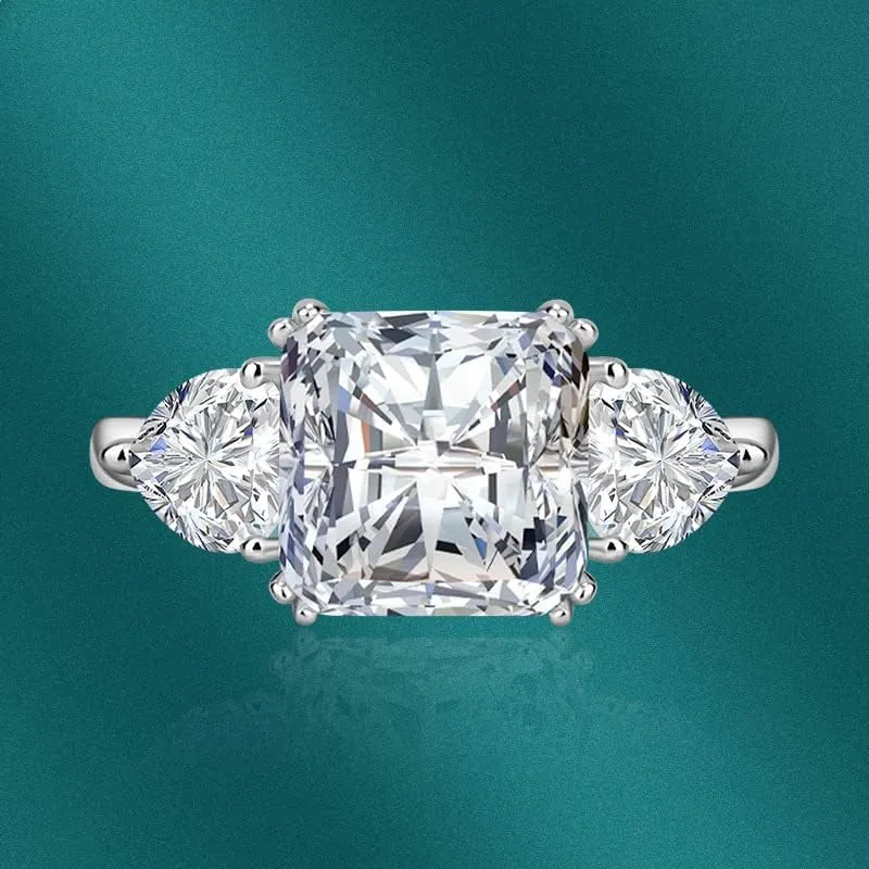 FLYYQMIAO Delicate Simulated Diamond Ring for Women Engagement Princess Wedding Promise 925 Silver Square Cut Cubic Zirconia CZ Bands Halo Love Red Pink Purple Crystal Open Adjustable Rings(White)