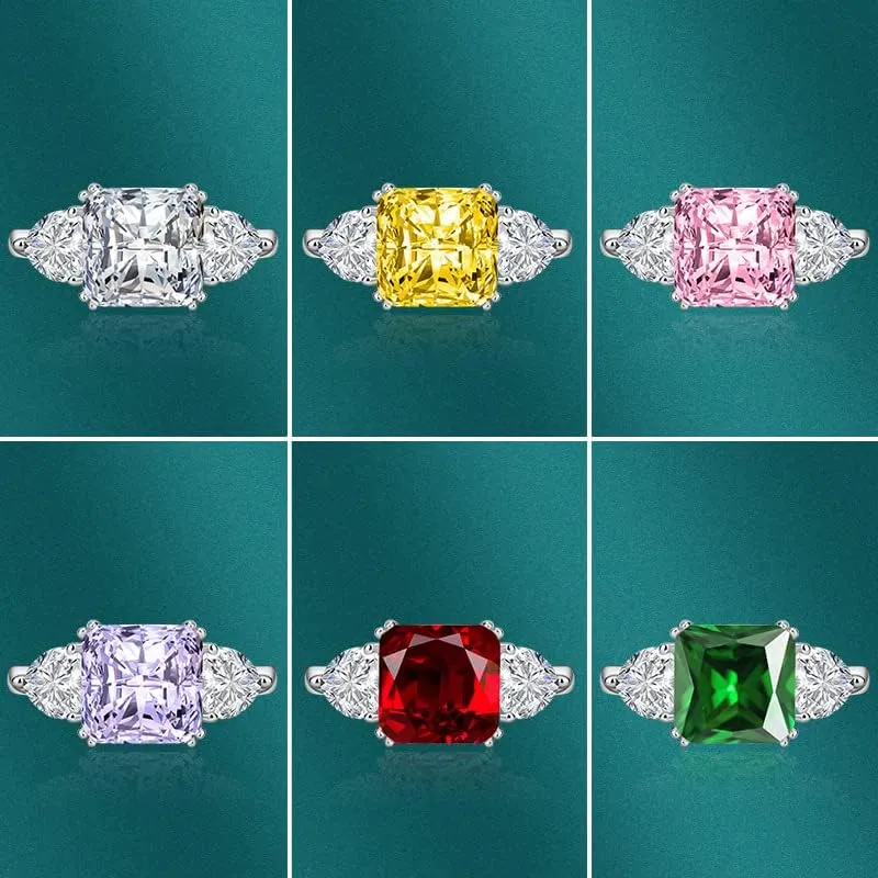 FLYYQMIAO Delicate Simulated Diamond Ring for Women Engagement Princess Wedding Promise 925 Silver Square Cut Cubic Zirconia CZ Bands Halo Love Red Pink Purple Crystal Open Adjustable Rings(White)
