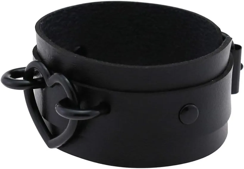 FM FM42 Punk Gothic Multicolor PU Simulated Leather Heart Ring 4cm(1.57") Wide Bracelet