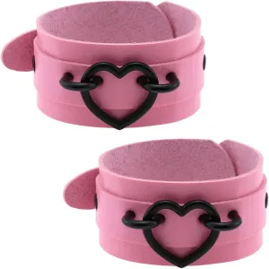 FM FM42 Punk Gothic Multicolor PU Simulated Leather Heart Ring 4cm(1.57") Wide Bracelet