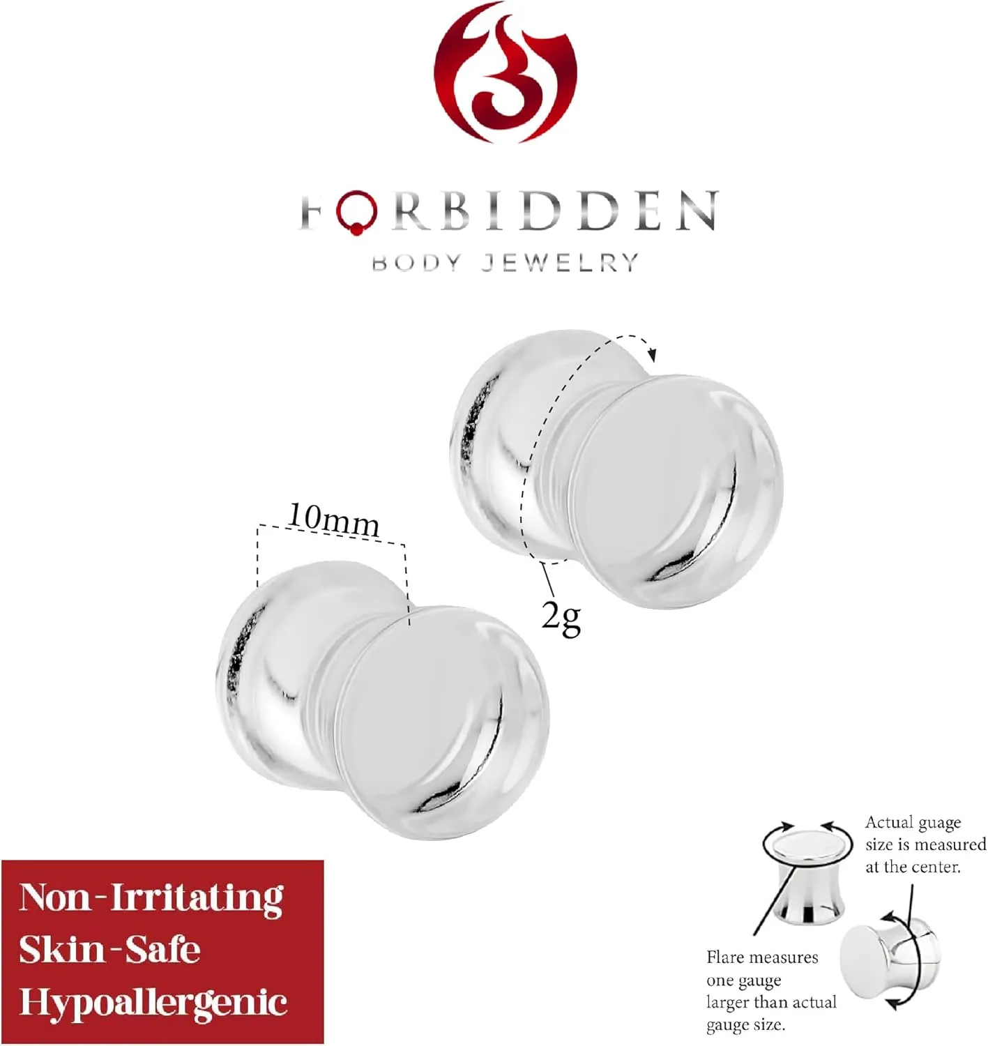 Forbidden Body Jewelry 3mm - 6mm Acrylic Ear Gauges, Solid Double Flared Saddle Plug Earrings Sold in Pairs