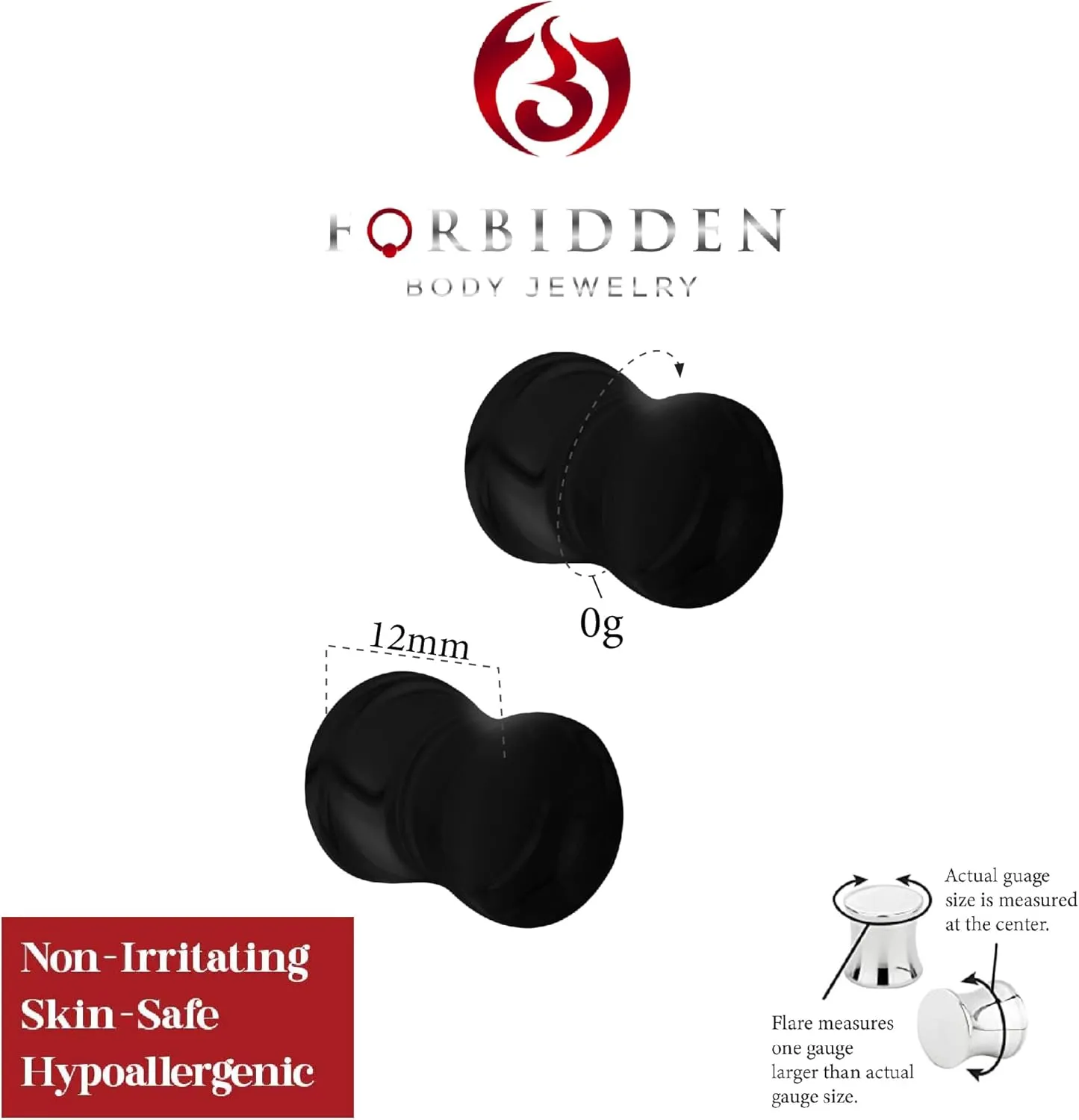 Forbidden Body Jewelry 8mm - 14mm Acrylic Ear Gauges, Solid Double Flared Saddle Plug Earrings Sold in Pairs