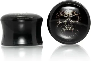Forbidden Body Jewelry Black Acrylic Ear Plugs with Mummy Skull, Saddle Stretching Ear Tunnels, Gauges Sold as Pair, 00g-1inch
