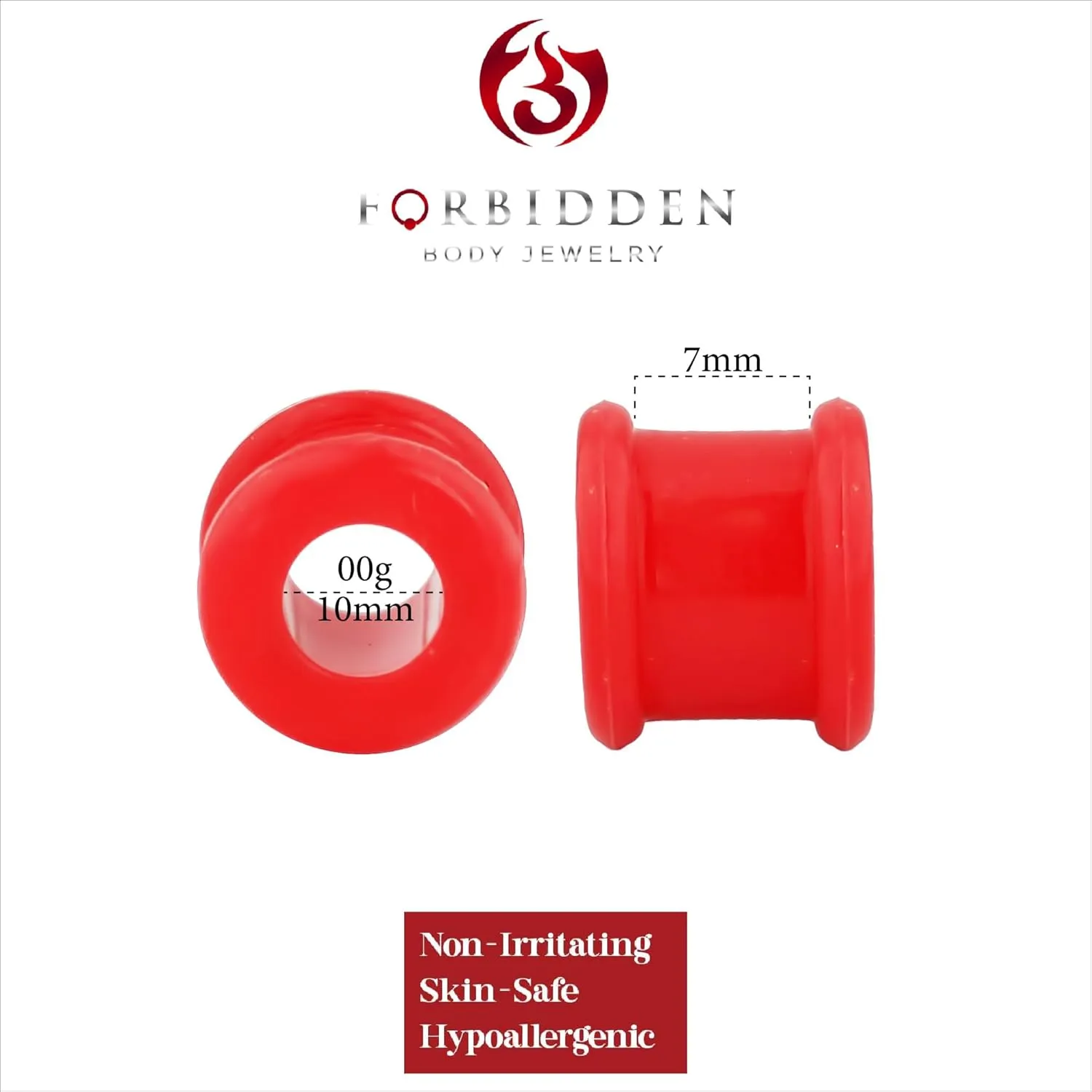 Forbidden Body Jewelry Set of 00G Ultra Soft Comfort Fit Silicone Ear Gauges, 00 Gauge 10mm Flat Double Flared Tunnel Plug Earrings