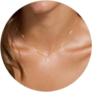 Foxgirl Gold Initial Necklaces for Women, Dainty Gold Letter Necklace Tiny A-Z Pendant Choker Necklace Trendy Cute Personalized Monogram Name Necklace Gold Jewelry Necklace for Women Gift