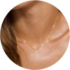 Foxgirl Gold Initial Necklaces for Women, Dainty Gold Letter Necklace Tiny A-Z Pendant Choker Necklace Trendy Cute Personalized Monogram Name Necklace Gold Jewelry Necklace for Women Gift