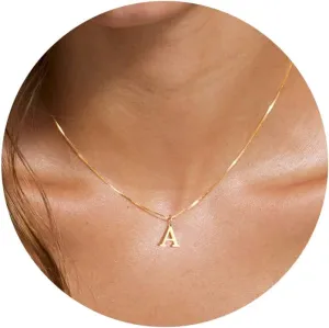 Foxgirl Gold Initial Necklaces for Women, Dainty Gold Letter Necklace Tiny A-Z Pendant Choker Necklace Trendy Cute Personalized Monogram Name Necklace Gold Jewelry Necklace for Women Gift