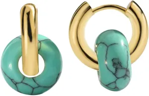 Free bird 14K Gold Plated Turquoise Chunky Hoop Earrings for WomenTurquoise Chunky Huggie Earrings Turquoise Jewelry Christmas Gifts for Women
