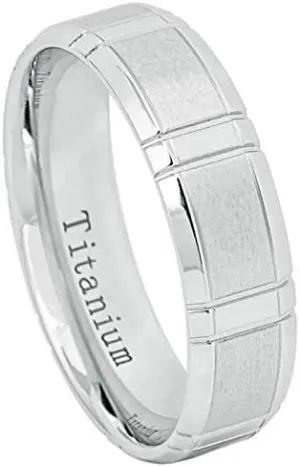 Free engraving Ring for Men and Ring for Women Titanium Band Rings 6mm White IP Plated Titanium Ring Beveled Edge Wedding Band Ring Ideal Rings for couples/Ring For Engagement
