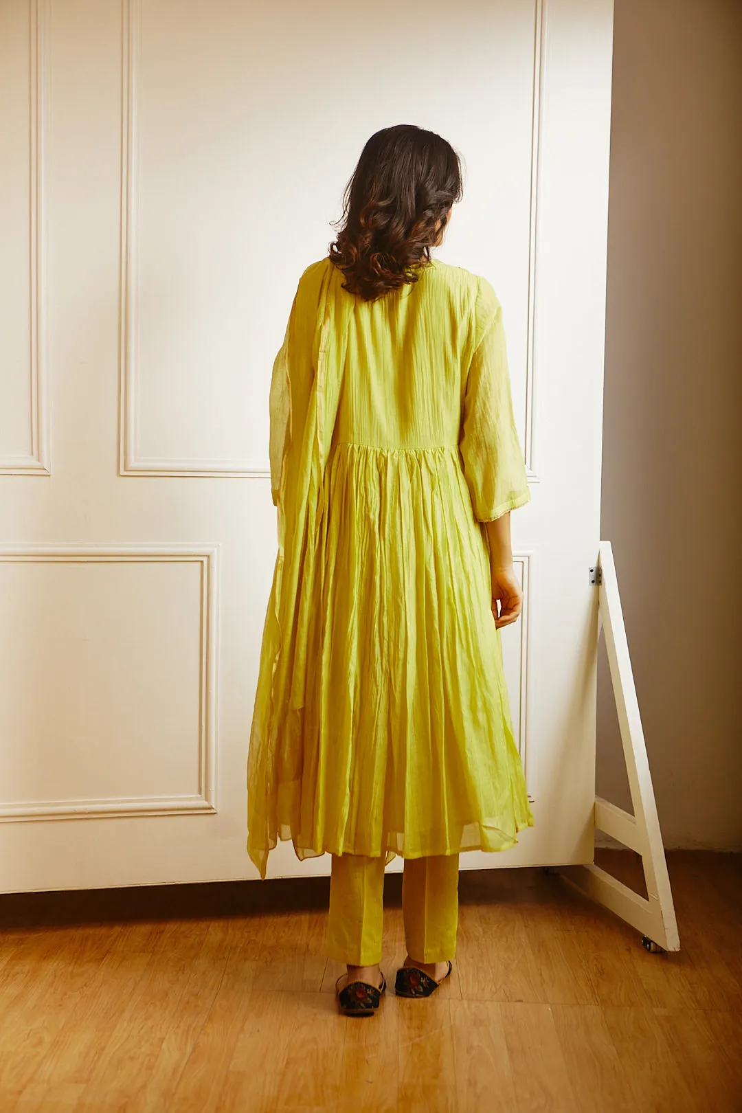 FRESH LIME CHANDERI KURTA SET