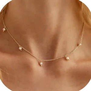 Freshwater Pearl Dangle Necklace for Women Girls,Multi Pearls Drop Necklace,Adjustable Pearl Choker Necklaces,Dainty Gold Pearl Pendant Necklace,Pearl Jewelry Bridesmaid Gifts for Wedding Day