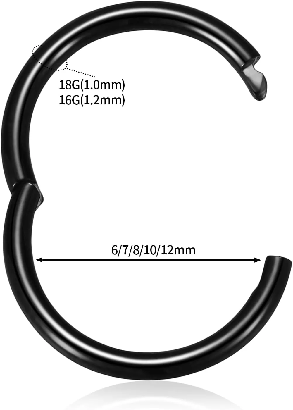 FUNLMO 2pcs Titanium Half Closure New Secure Hook Hinge Segment Ring for Nose Septum Conch Daith Helix Tragus Rook Cartilage Piercing 18G 16G 6mm to12mm