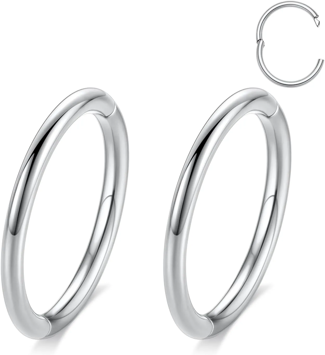FUNLMO 2pcs Titanium Half Closure New Secure Hook Hinge Segment Ring for Nose Septum Conch Daith Helix Tragus Rook Cartilage Piercing 18G 16G 6mm to12mm