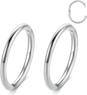 FUNLMO 2pcs Titanium Half Closure New Secure Hook Hinge Segment Ring for Nose Septum Conch Daith Helix Tragus Rook Cartilage Piercing 18G 16G 6mm to12mm