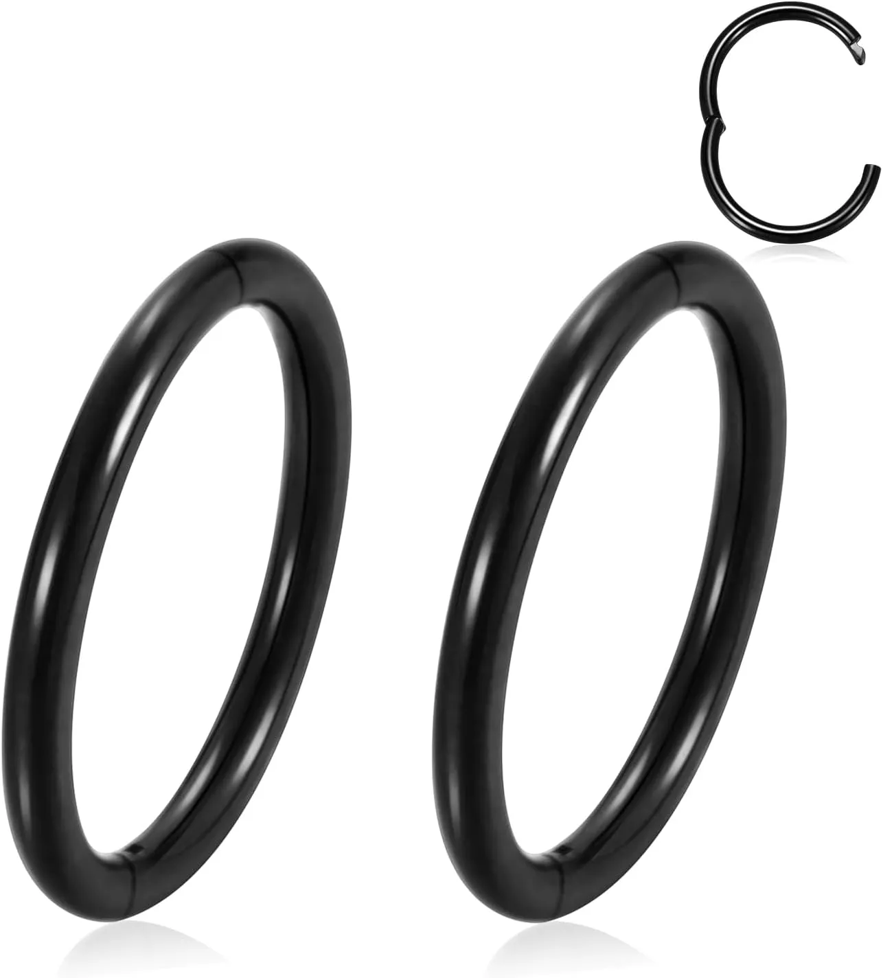 FUNLMO 2pcs Titanium Half Closure New Secure Hook Hinge Segment Ring for Nose Septum Conch Daith Helix Tragus Rook Cartilage Piercing 18G 16G 6mm to12mm