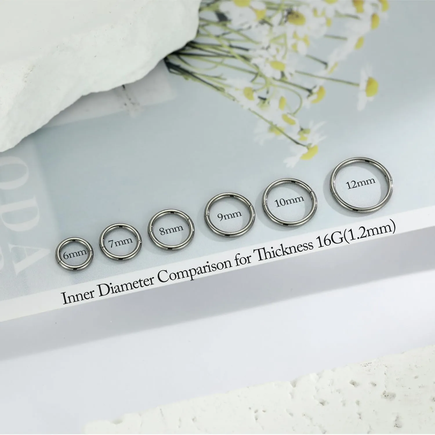 FUNLMO 2pcs Titanium Half Closure New Secure Hook Hinge Segment Ring for Nose Septum Conch Daith Helix Tragus Rook Cartilage Piercing 18G 16G 6mm to12mm