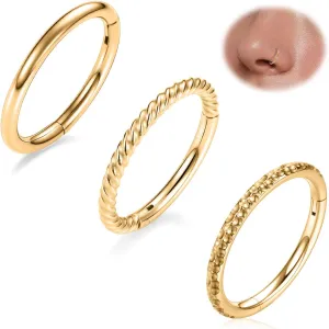 FUNLMO 3Pcs Nose Rings 316L Surgical Steel Septum Rings Tragus Helix Conch Rook Daith Piercing Jewelry Cartilage Earring Lip Rings for Women Men