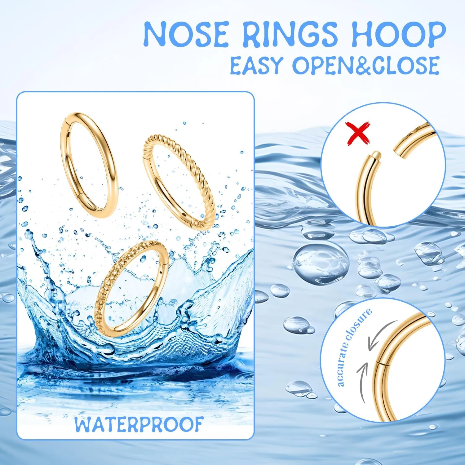 FUNLMO 3Pcs Nose Rings 316L Surgical Steel Septum Rings Tragus Helix Conch Rook Daith Piercing Jewelry Cartilage Earring Lip Rings for Women Men