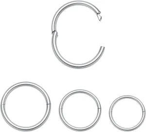 FUNLMO 3pcs Titanium Hinge Segment Ring for Nose Septum Conch Daith Helix Tragus Rook Cartilage Piercing Half Closure New Secure Hook 18G 16G 6mm to 12mm