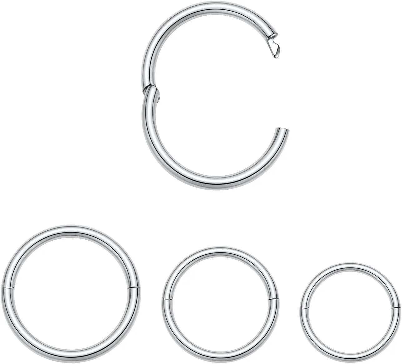 FUNLMO 3pcs Titanium Hinge Segment Ring for Nose Septum Conch Daith Helix Tragus Rook Cartilage Piercing Half Closure New Secure Hook 18G 16G 6mm to 12mm