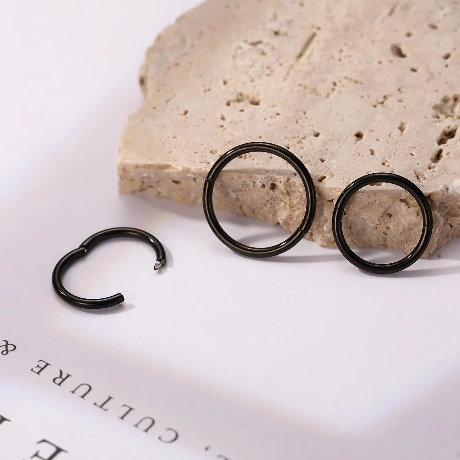 FUNLMO 3pcs Titanium Hinge Segment Ring for Nose Septum Conch Daith Helix Tragus Rook Cartilage Piercing Half Closure New Secure Hook 18G 16G 6mm to 12mm