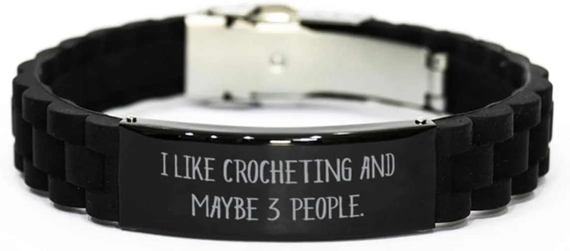 Funny Crocheting Black Glidelock Clasp Bracelet, I Like Crocheting, Unique Gifts for Friends from Friends, Birthday Unique Gifts, Friends bracelet, Black bracelet, Bracelet gift, Friendship bracelet