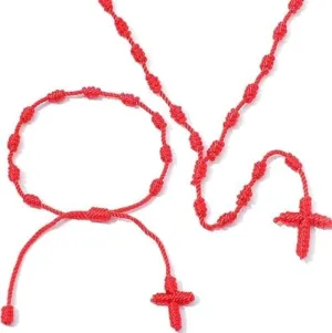 Fuqimanman2020 2PCS Handmade Catholic Rope Lightweight Cross Pray Necklace Bracelet Knotted Rosary Bracelet For Men Women