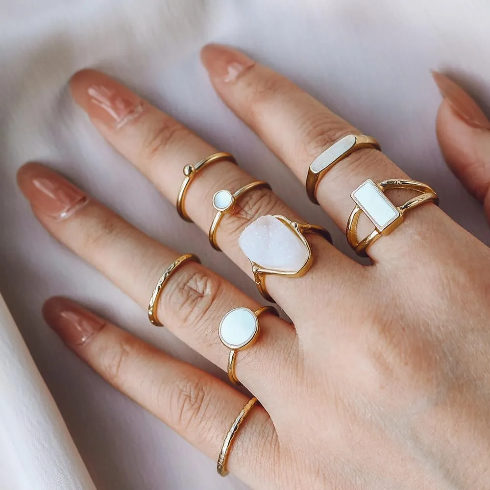 FUTIMELY Vintage Knuckle Rings Set for Women Stackable Opal Midi Ring Pack Adjustable Boho Joint Finger Rings