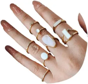 FUTIMELY Vintage Knuckle Rings Set for Women Stackable Opal Midi Ring Pack Adjustable Boho Joint Finger Rings