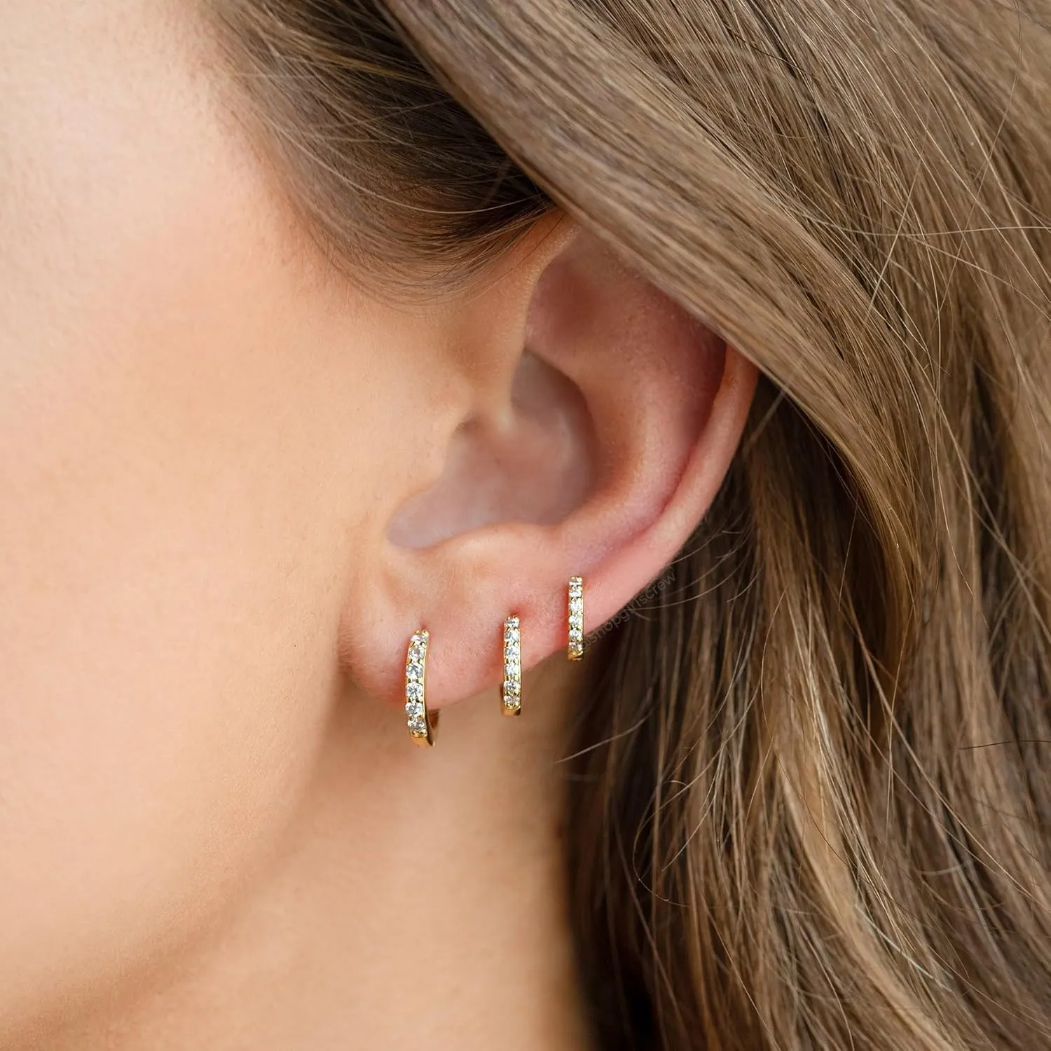 Gelbesty Small Hoop Earrings Set for Women, 14K Real Gold Plated Huggie Earrings for Multiple Piercing Lightweight Dainty Cartilage Diamond Earrings for Teen Girls Gifts