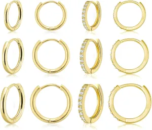Gelbesty Small Hoop Earrings Set for Women, 14K Real Gold Plated Huggie Earrings for Multiple Piercing Lightweight Dainty Cartilage Diamond Earrings for Teen Girls Gifts