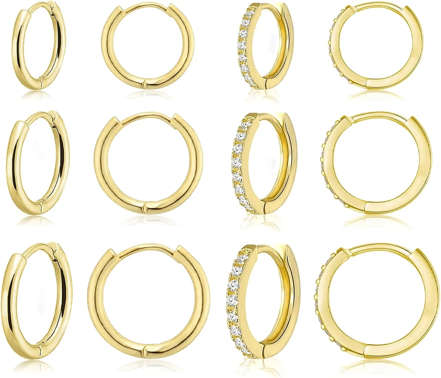 Gelbesty Small Hoop Earrings Set for Women, 14K Real Gold Plated Huggie Earrings for Multiple Piercing Lightweight Dainty Cartilage Diamond Earrings for Teen Girls Gifts