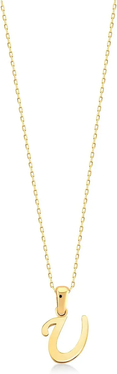 Gelin 14K Solid Gold Custom Script Initial Necklace | 14 Gold Letter Pendant Necklace for Women, A-Z, All Letters, 18"