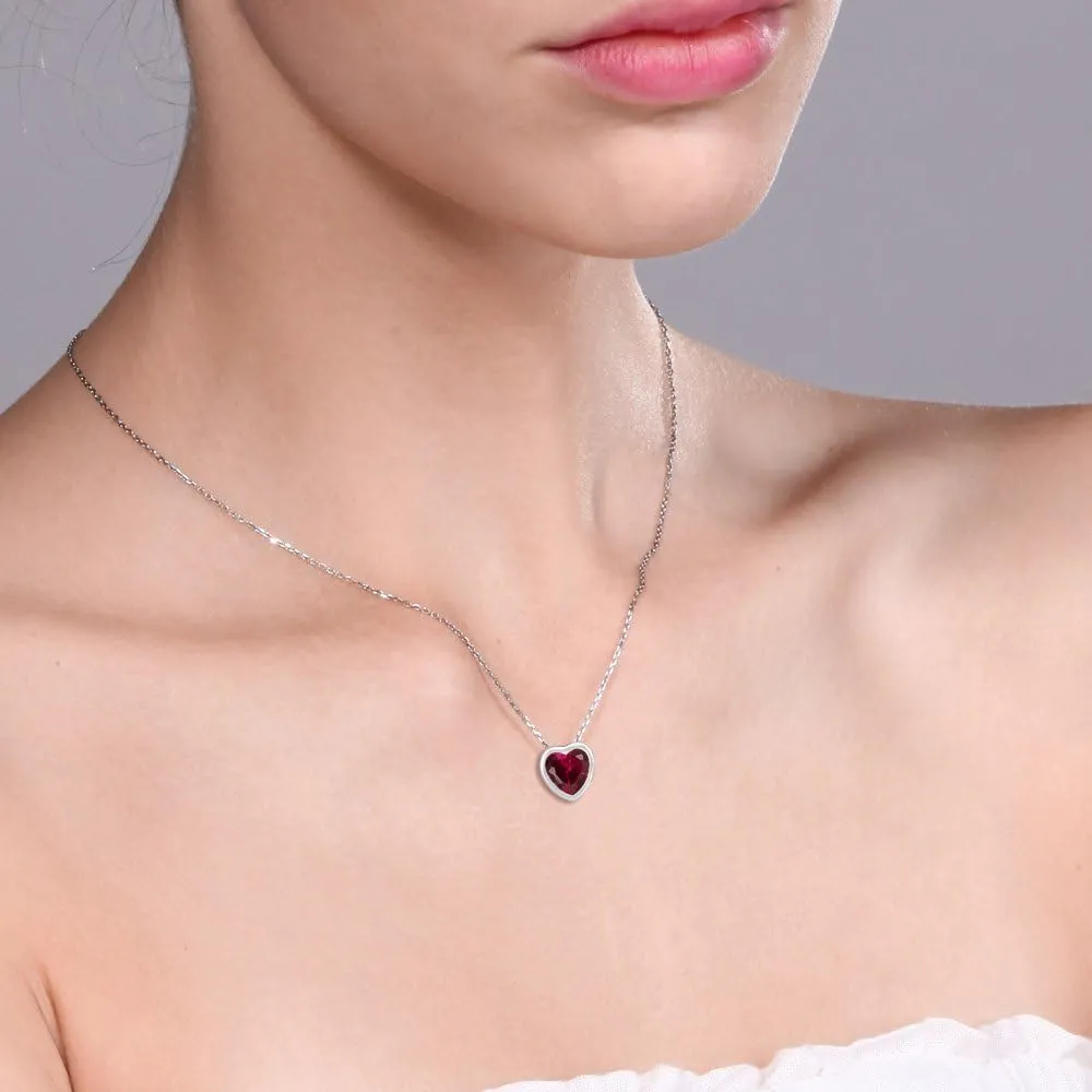 Gem Stone King 925 Sterling Silver 6MM Heart Shape Gemstone Birthstone Solitaire Pendant Necklace | With 18 inch Silver Chain | Fine Jewelry Gifts for Her Mom Women Wife
