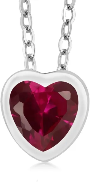 Gem Stone King 925 Sterling Silver 6MM Heart Shape Gemstone Birthstone Solitaire Pendant Necklace | With 18 inch Silver Chain | Fine Jewelry Gifts for Her Mom Women Wife