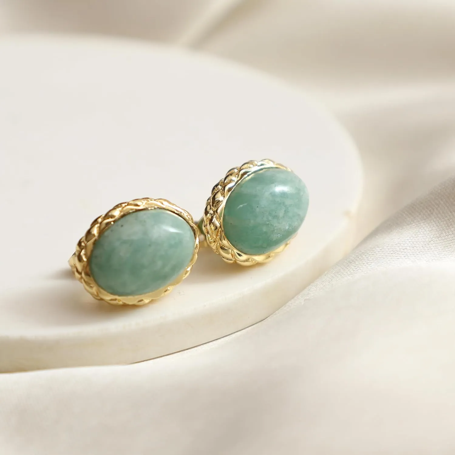 Gempires Bold Oval Gemstone Stud Earrings for Women  Natural Healing Stone Jewelry 14K Gold-Plated Hypoallergenic Tarnish-Resistant  Bold Statement Studs Gift for Her