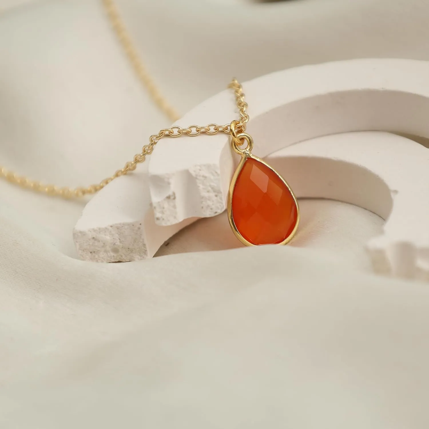 Gempires Carnelian Gemstone Pendant Necklace July Birthstone Crystal Jewelry Hypoallergenic 18 Inch Teardrop Handmade Necklaces For Women