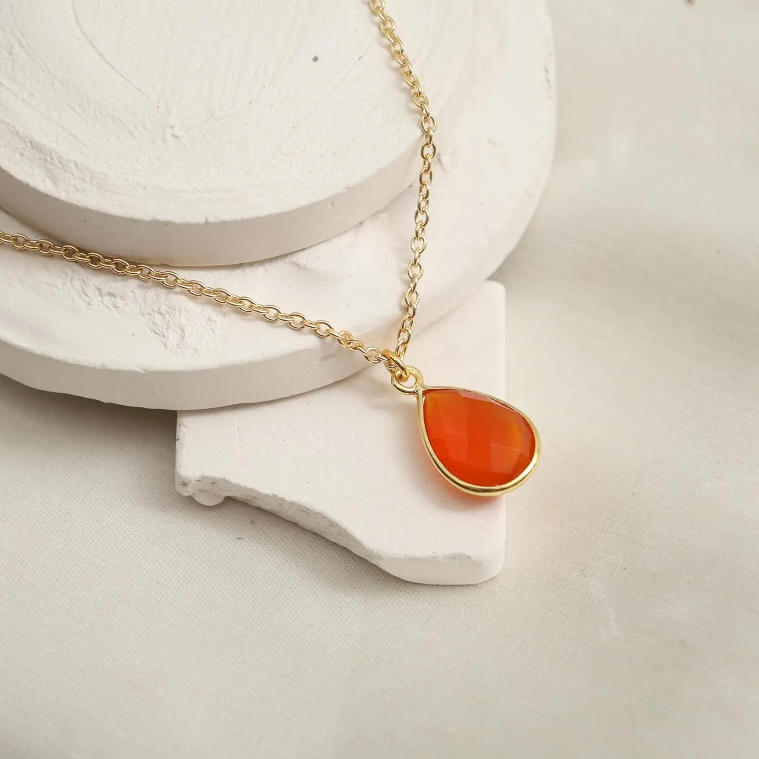 Gempires Carnelian Gemstone Pendant Necklace July Birthstone Crystal Jewelry Hypoallergenic 18 Inch Teardrop Handmade Necklaces For Women