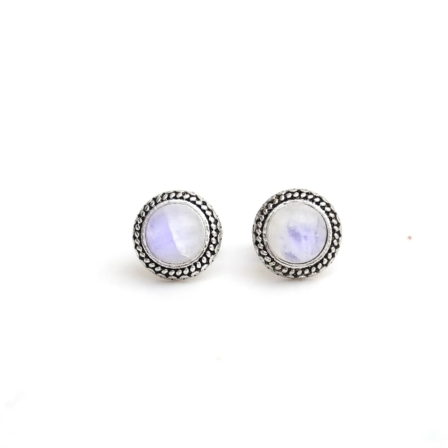 Gempires Rainbow Moonstone Stud Earrings June Birthstone Gemstone Jewelry Trendy Western Jewelry Gifts Hypoallergenic New Beginning Silver Plated Oxidized Round Post Earrings