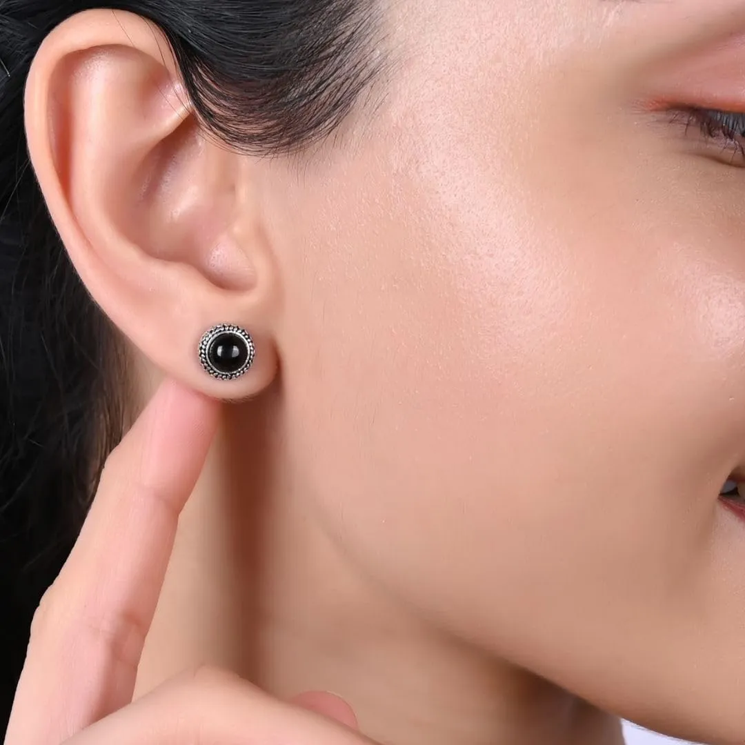 Gempires Rainbow Moonstone Stud Earrings June Birthstone Gemstone Jewelry Trendy Western Jewelry Gifts Hypoallergenic New Beginning Silver Plated Oxidized Round Post Earrings