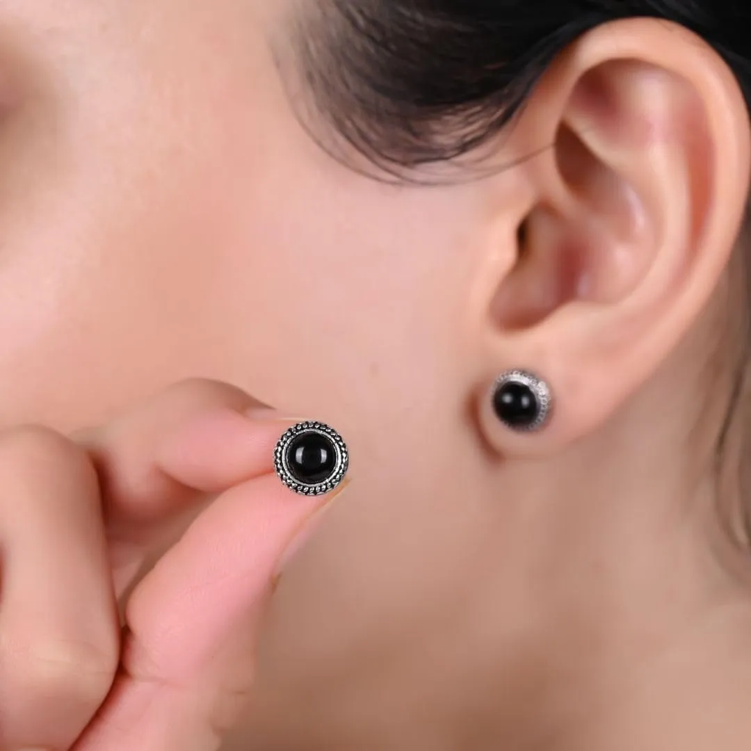 Gempires Rainbow Moonstone Stud Earrings June Birthstone Gemstone Jewelry Trendy Western Jewelry Gifts Hypoallergenic New Beginning Silver Plated Oxidized Round Post Earrings