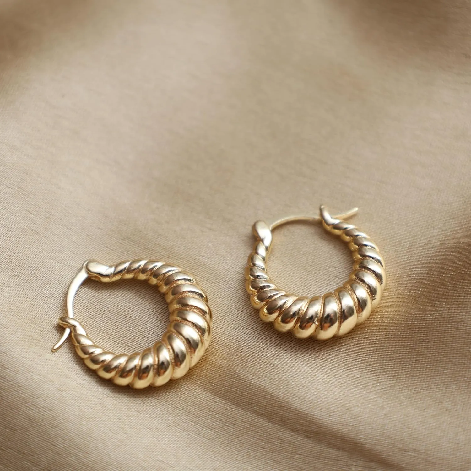 Gempires Twisted Chunky Gold Huggie Hoop Earrings, Croissant Hoop Earrings, Everyday Wear, Statement Earrings,14k Gold Plated Jewelry for Women (Style 10)