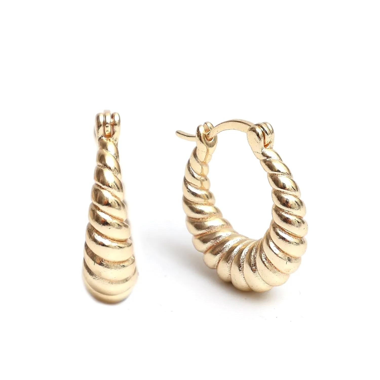 Gempires Twisted Chunky Gold Huggie Hoop Earrings, Croissant Hoop Earrings, Everyday Wear, Statement Earrings,14k Gold Plated Jewelry for Women (Style 10)