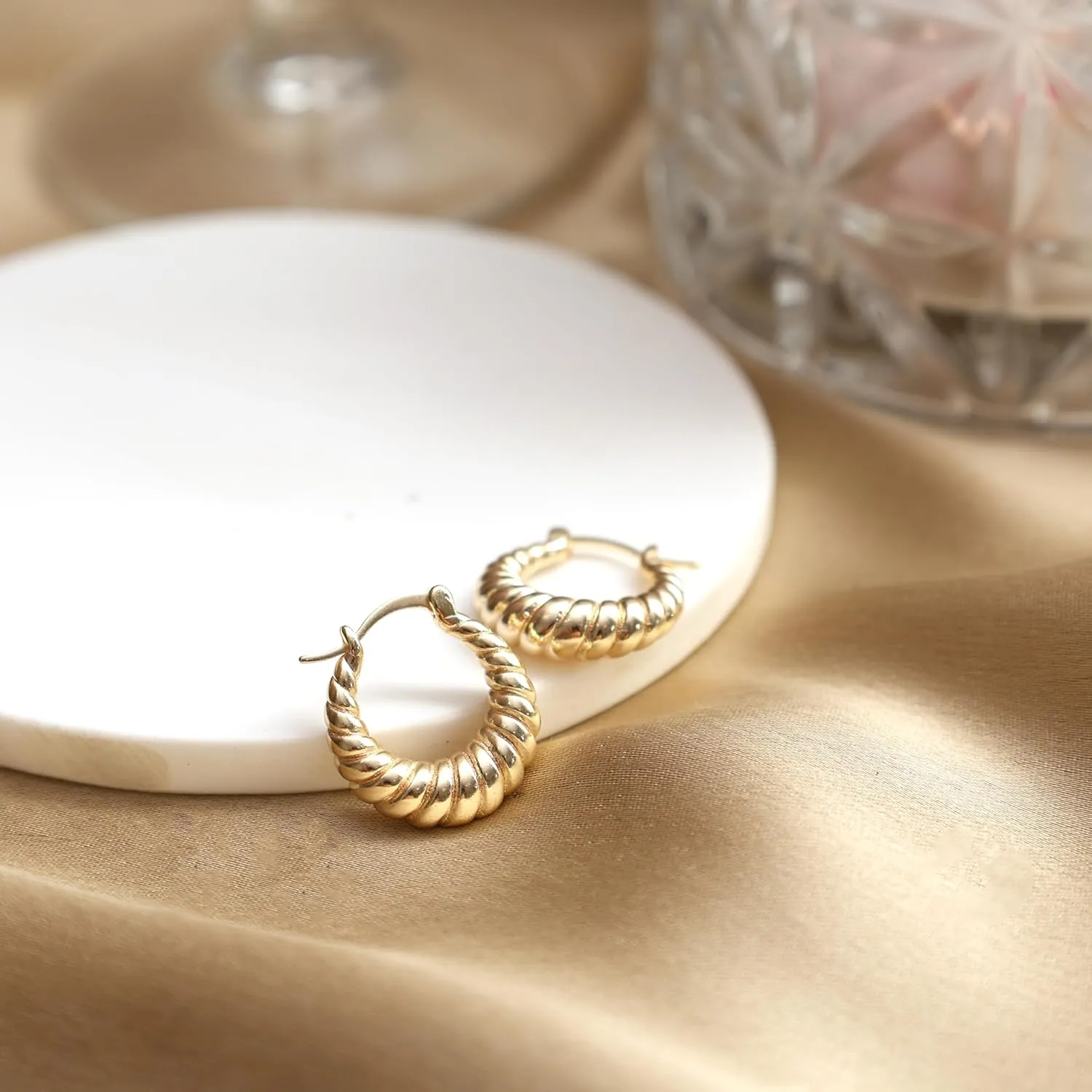 Gempires Twisted Chunky Gold Huggie Hoop Earrings, Croissant Hoop Earrings, Everyday Wear, Statement Earrings,14k Gold Plated Jewelry for Women (Style 10)