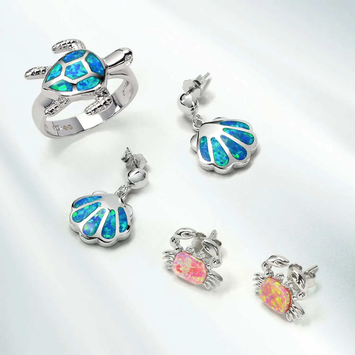 Gemstone Pink Blue White Opal Stud Earrings Sterling Silver October Birthstone