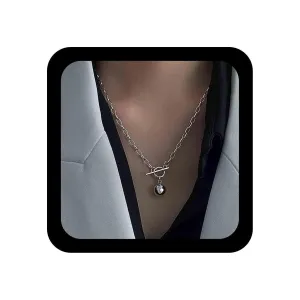 Geometric Ball Pendant Necklace Silver Paper Clip Necklace Punk Oval Link Chain Necklace Short Rectangle Chain Necklace Toggle Necklace Jewelry for Women