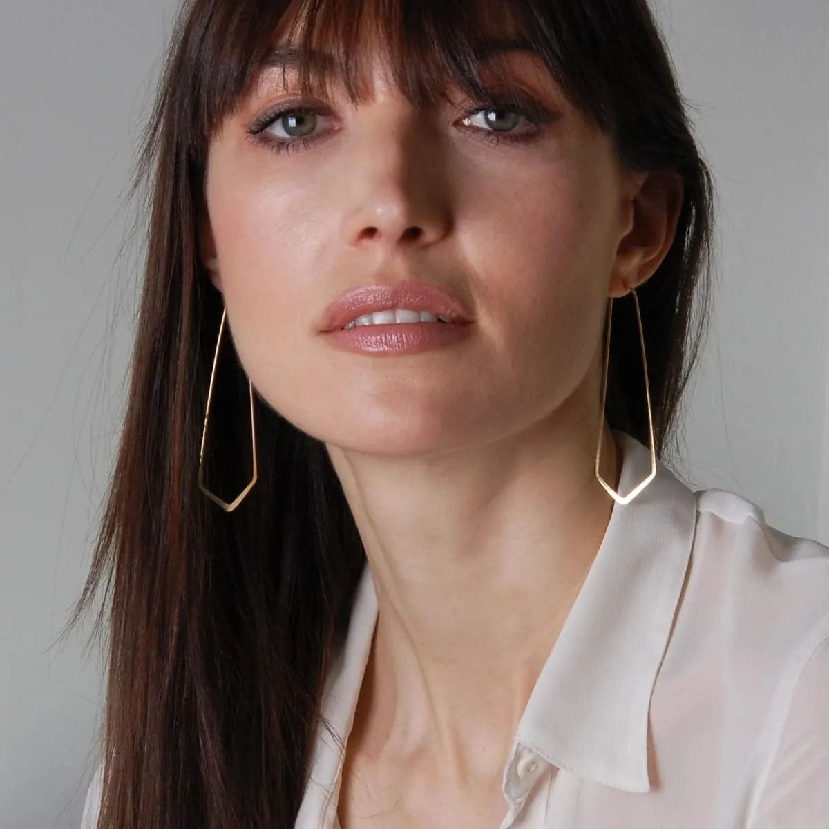 Geometric Chevron Hoop Threader Earrings for Women - Hypoallergenic Lightweight Cutout Thin Wire Drop Dangles - Plated in 925 Sterling Silver or 18K Gold