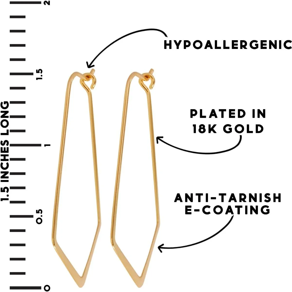 Geometric Chevron Hoop Threader Earrings for Women - Hypoallergenic Lightweight Cutout Thin Wire Drop Dangles - Plated in 925 Sterling Silver or 18K Gold