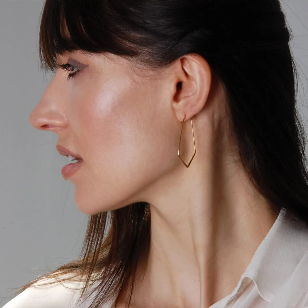 Geometric Chevron Hoop Threader Earrings for Women - Hypoallergenic Lightweight Cutout Thin Wire Drop Dangles - Plated in 925 Sterling Silver or 18K Gold