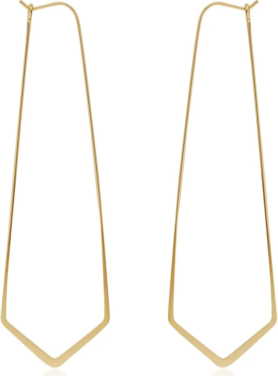 Geometric Chevron Hoop Threader Earrings for Women - Hypoallergenic Lightweight Cutout Thin Wire Drop Dangles - Plated in 925 Sterling Silver or 18K Gold